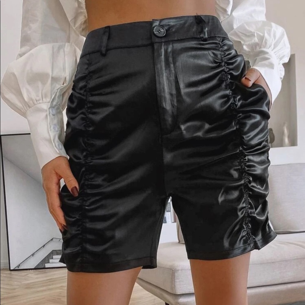 Brand new never worn black satin shorts